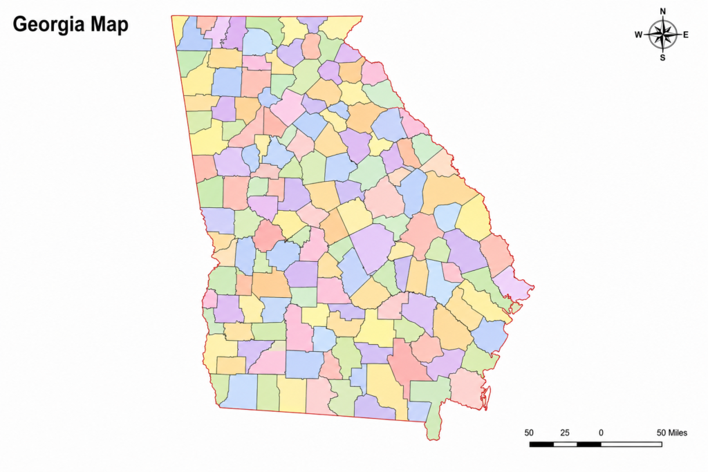 Blank Map of Georgia, United States with Colour