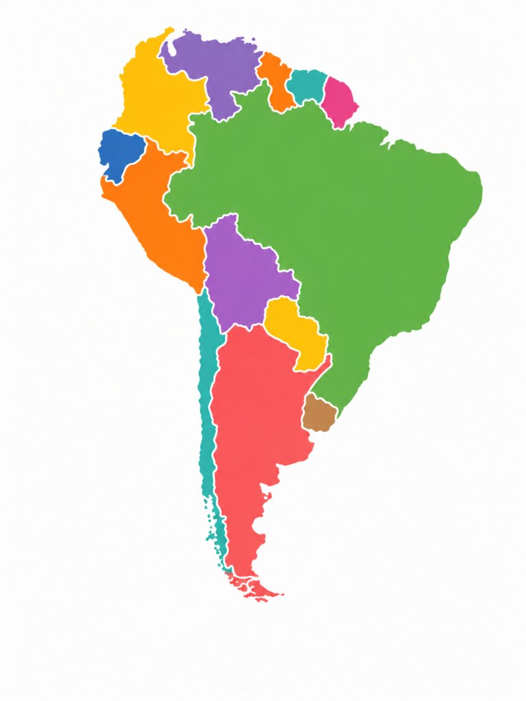 Blank Map of South America with Colour