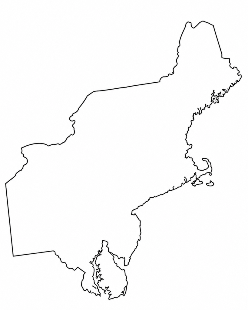 Blank Map of the North East United States Without Country Boundaries