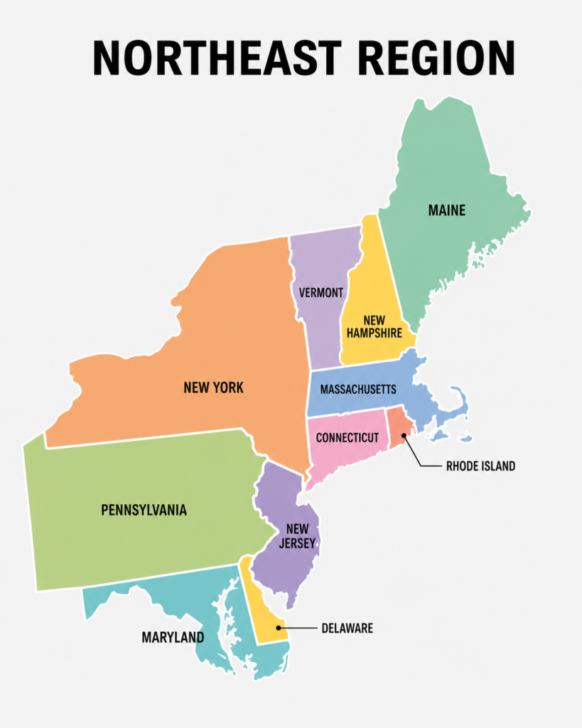 Map of the North East United States