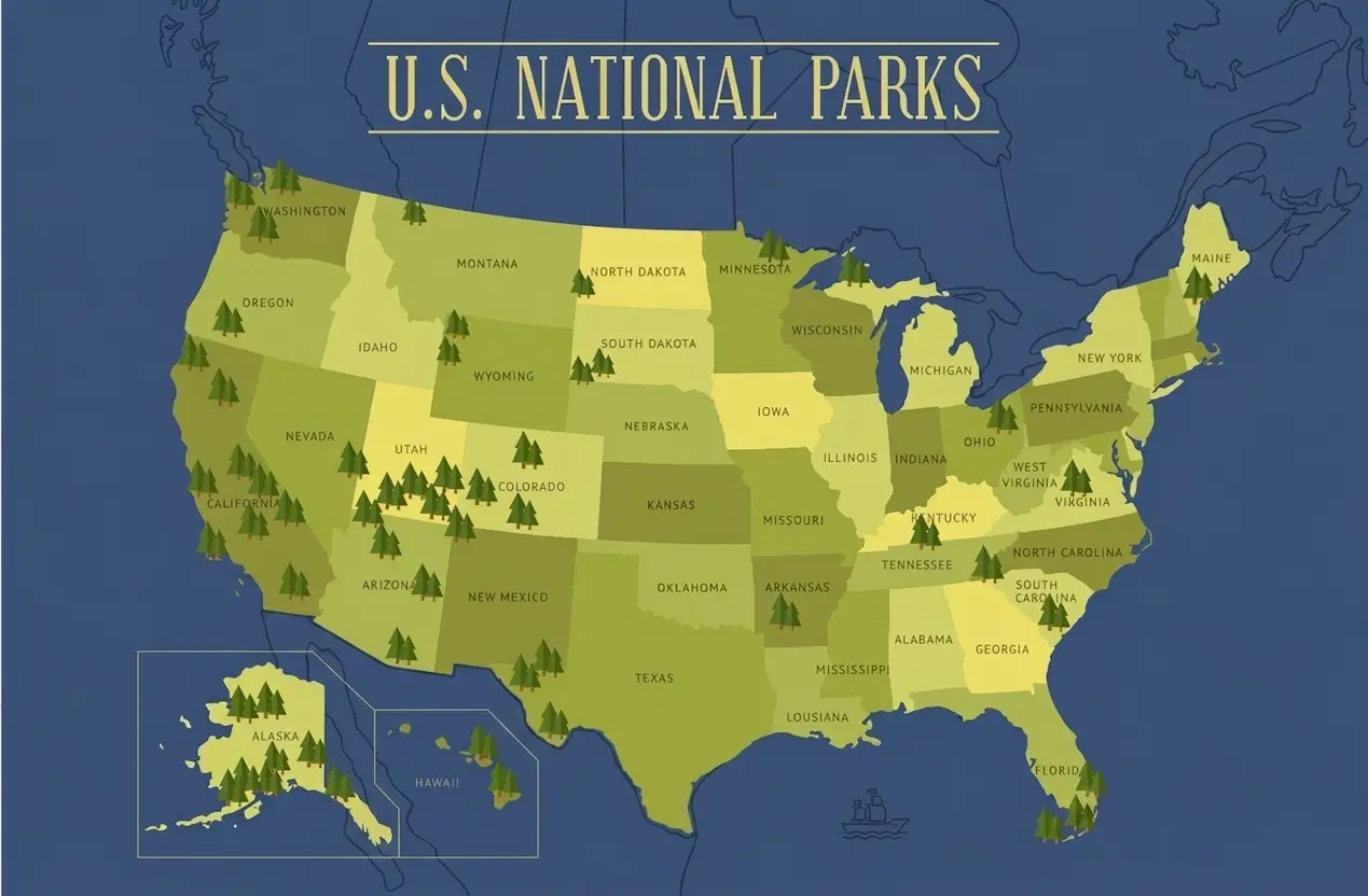 US National Parks & State Parks Map